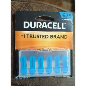 Duracell Size 675 Hearing Aid Batteries - 6 Pack - Easy Fit Tab Best By 03/2024